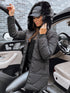 Damen lange Steppjacke mit Kapuze & Kunstpelz